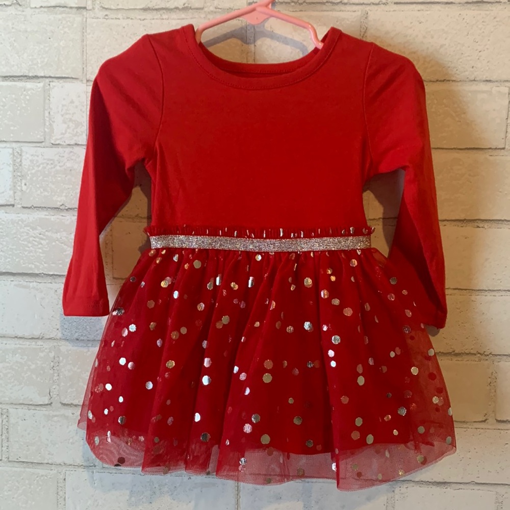 Girl’s Cat & Jack Red & Silver Holiday Dress NWOT 12 Month